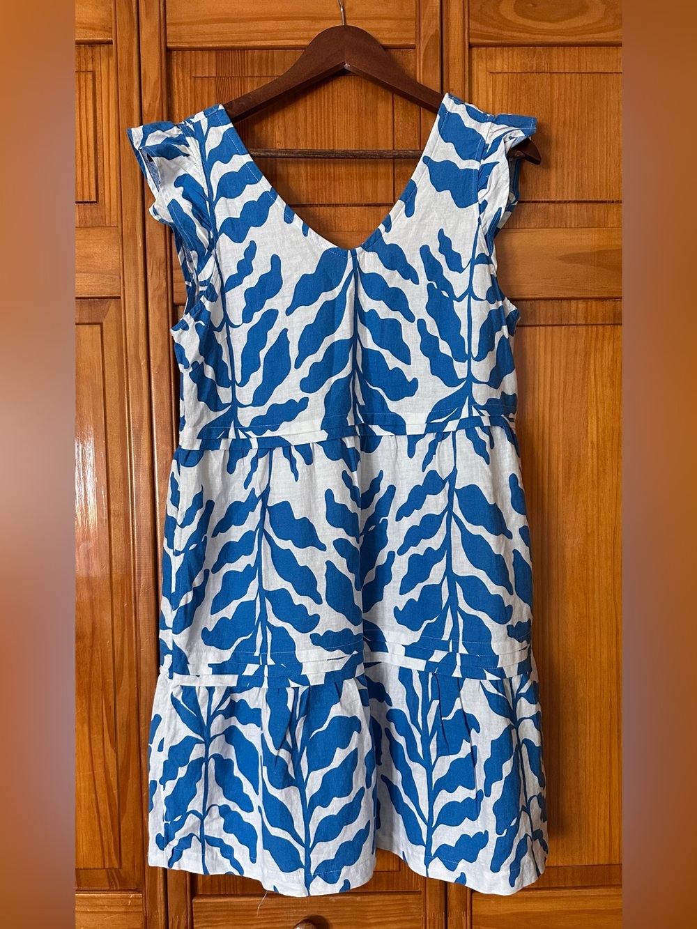 Rachel Zoe Blue & White Leaf-Print Tiered Mini Dress - size S -  NWT